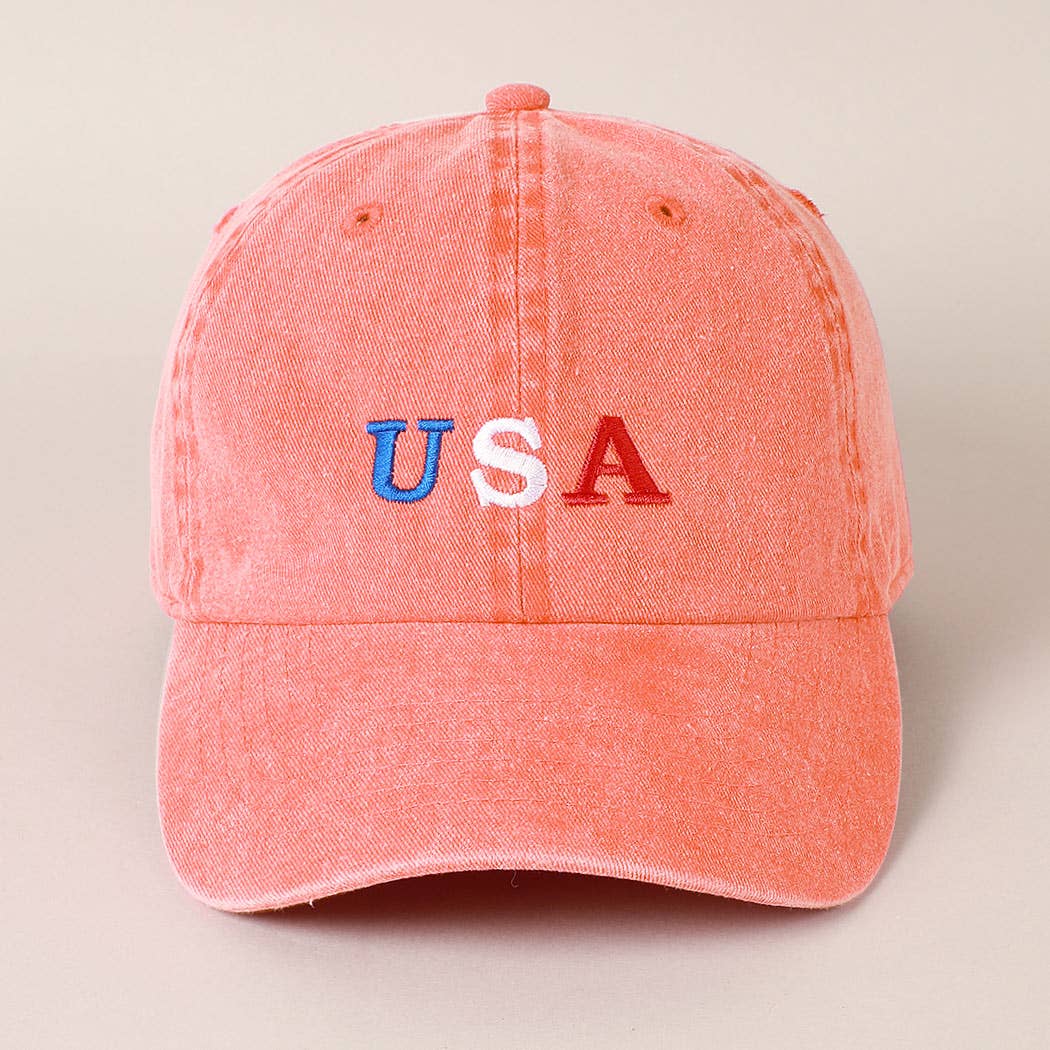 USA Embroidered Cotton Baseball Cap: ONE SIZE / BLACK