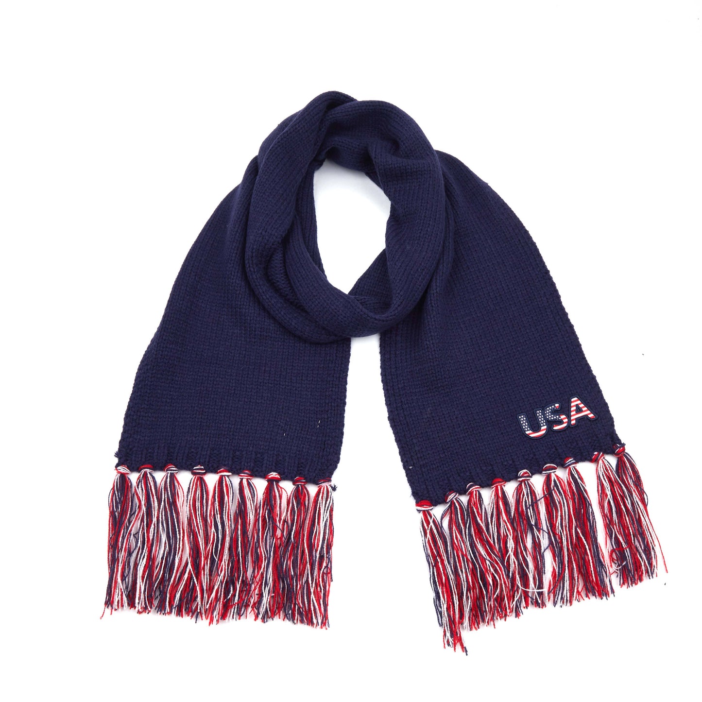 C.C American USA Flag Patch Knit Scarf with Tassels: USA