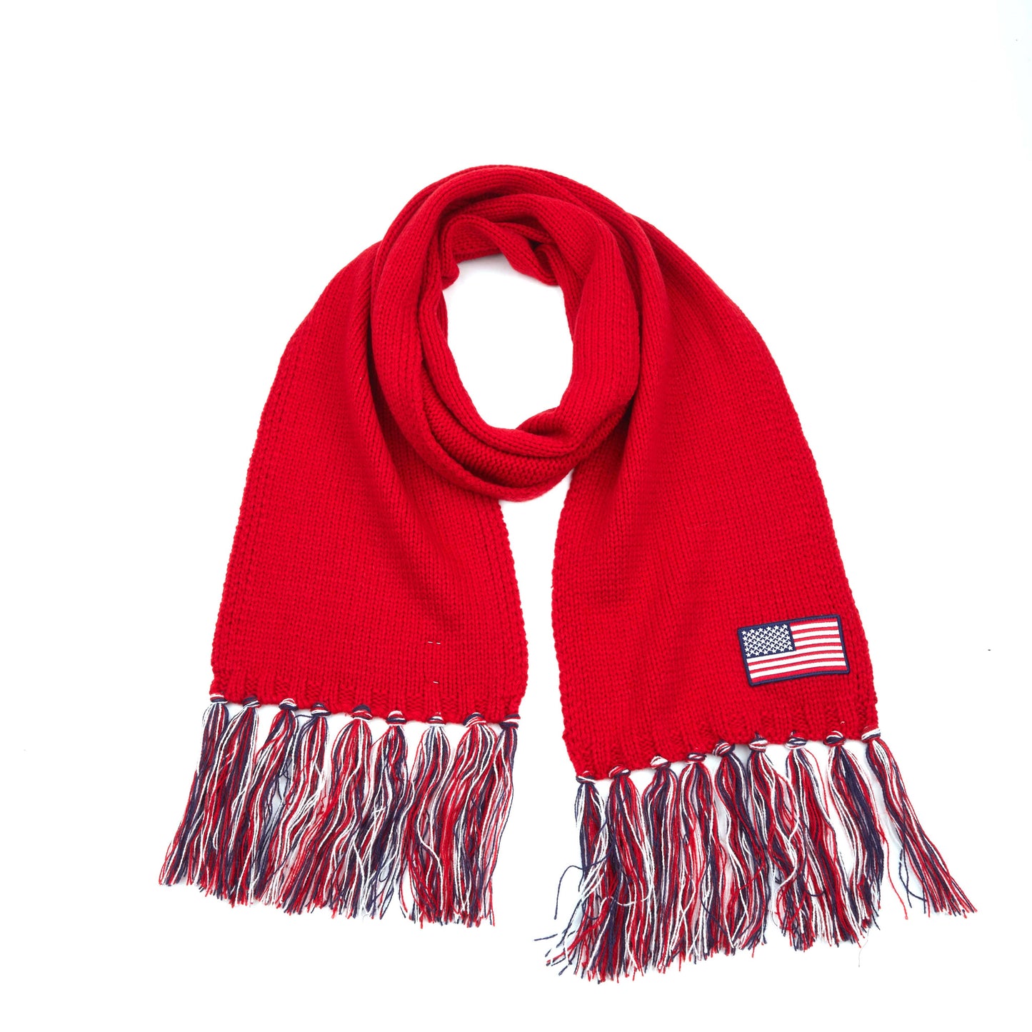 C.C American USA Flag Patch Knit Scarf with Tassels: USA