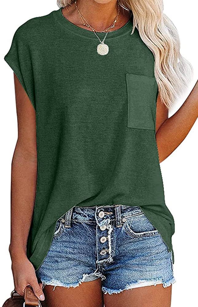 Short Cap Sleeve Shirts Solid Loose Fit Tops: Pink