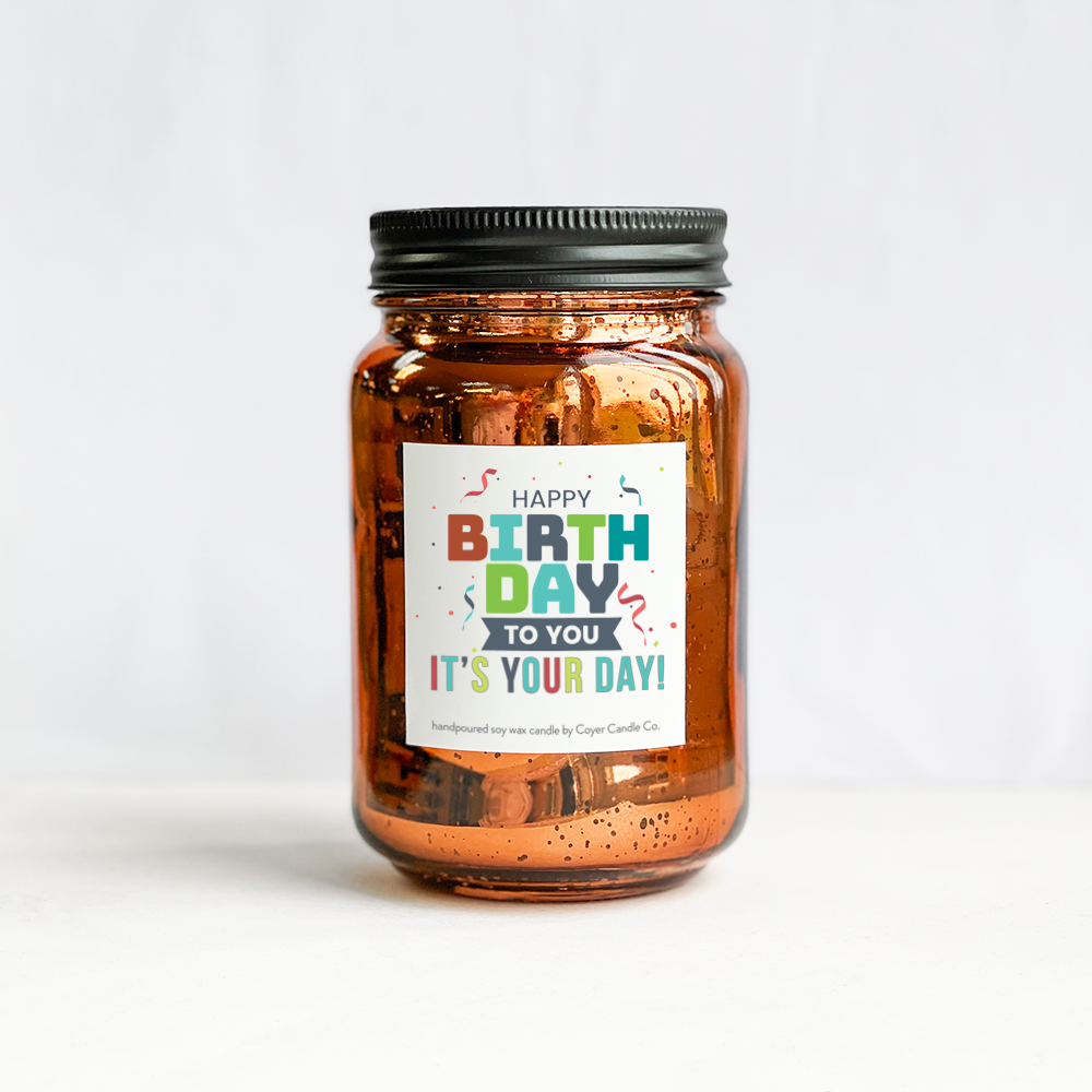 Happy Birthday | 16 oz. Glimmery Candles: Silver / Birthday Confetti / Vanilla Bourbon