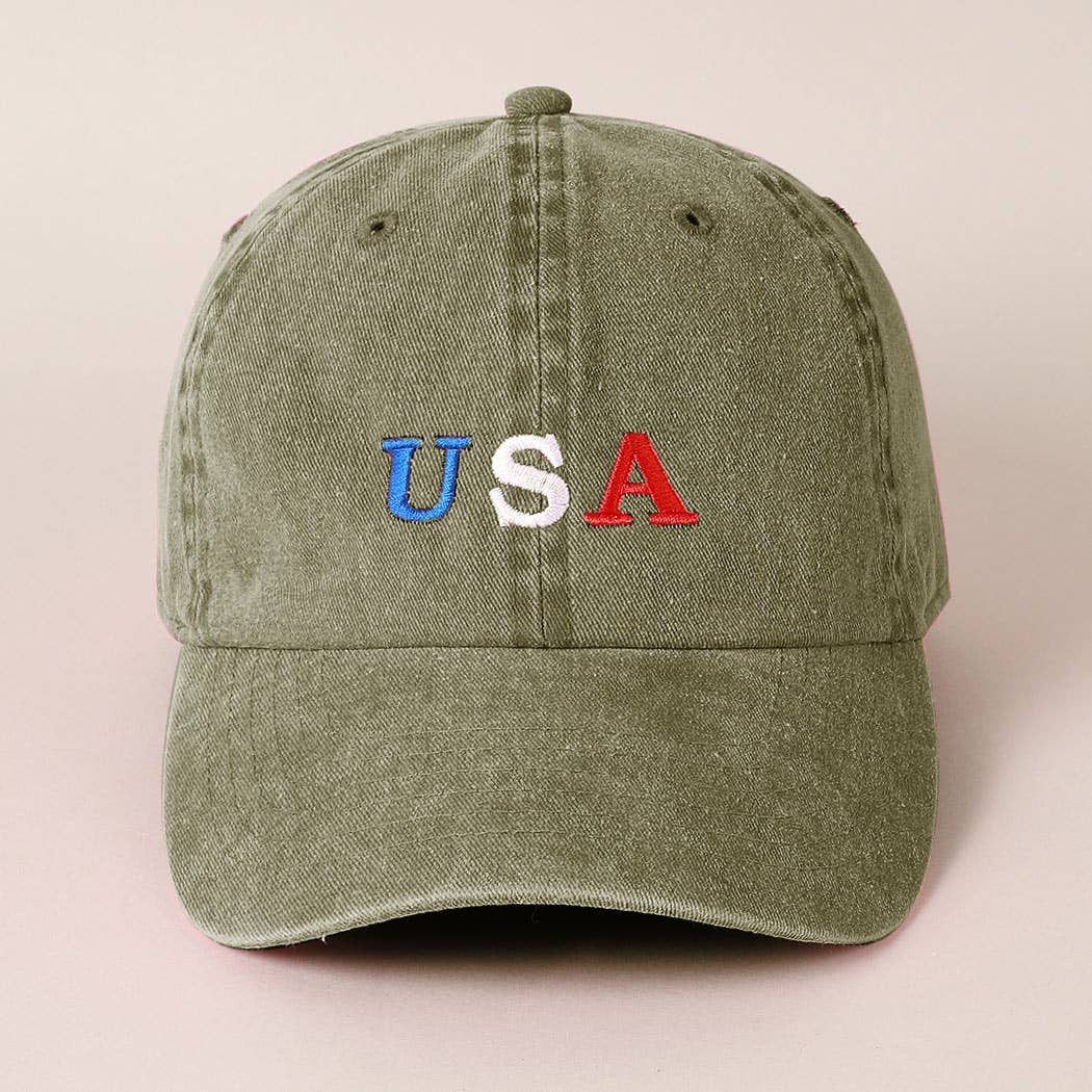 USA Embroidered Cotton Baseball Cap: ONE SIZE / BLACK