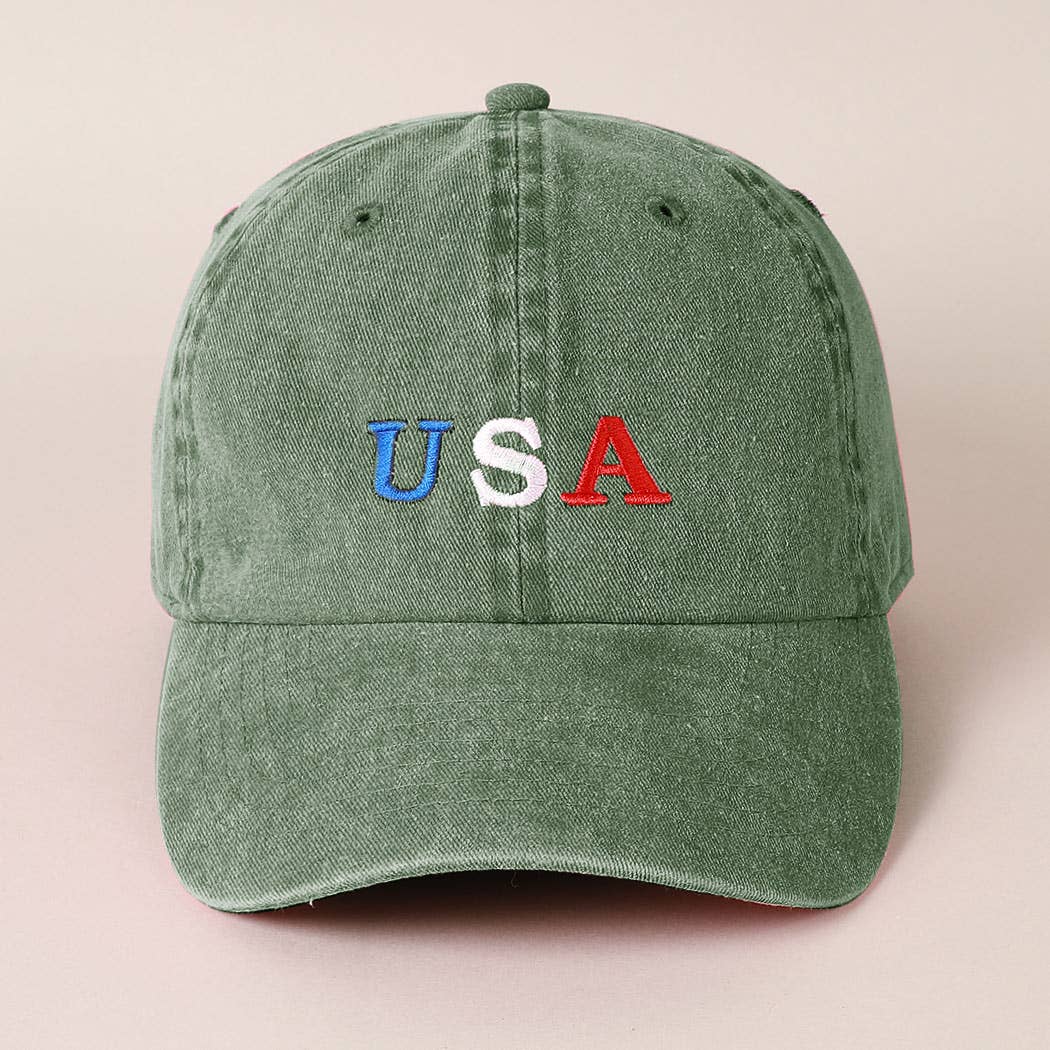 USA Embroidered Cotton Baseball Cap: ONE SIZE / BLACK