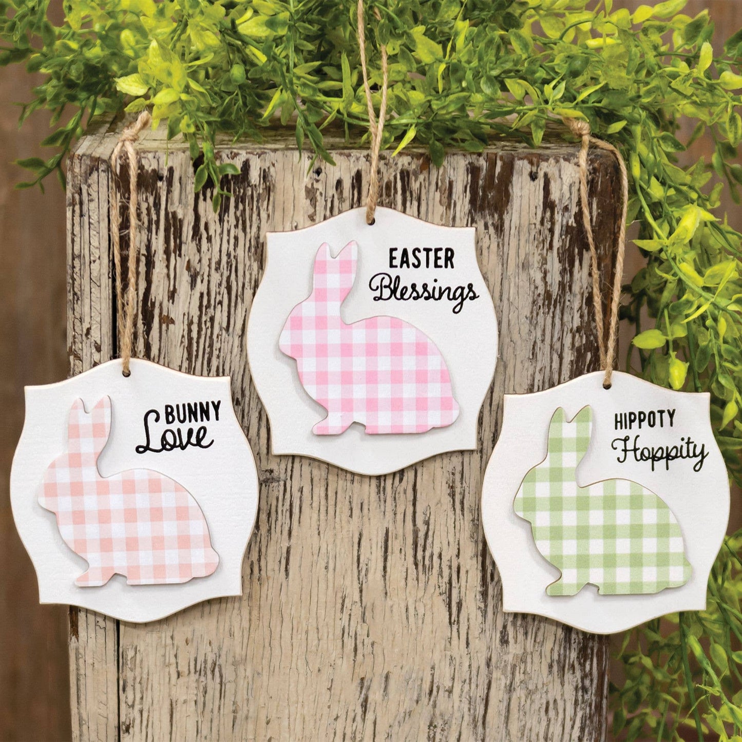 Layered Buffalo Check Bunny Blessings Ornament, 3 Assorted