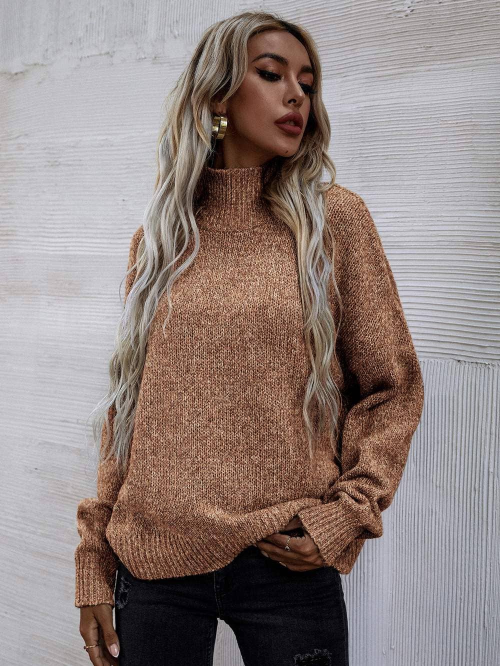 High neck drop shoulder sweater