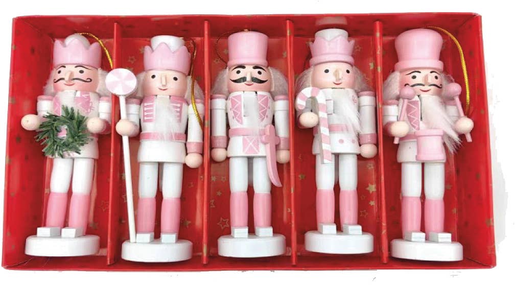 5" Pink & White Nutcrackers, Set of 5