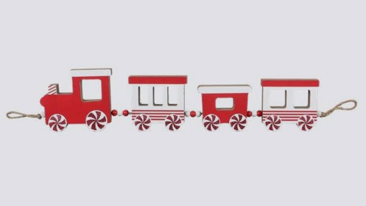 Tabletop Wood Christmas Train w/ Peppermint Wheels