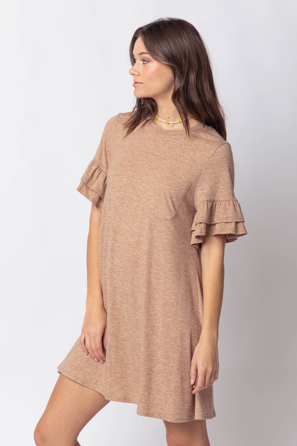 ND30255-French Terry Pocket Tee Shirt Dress: TAUPE