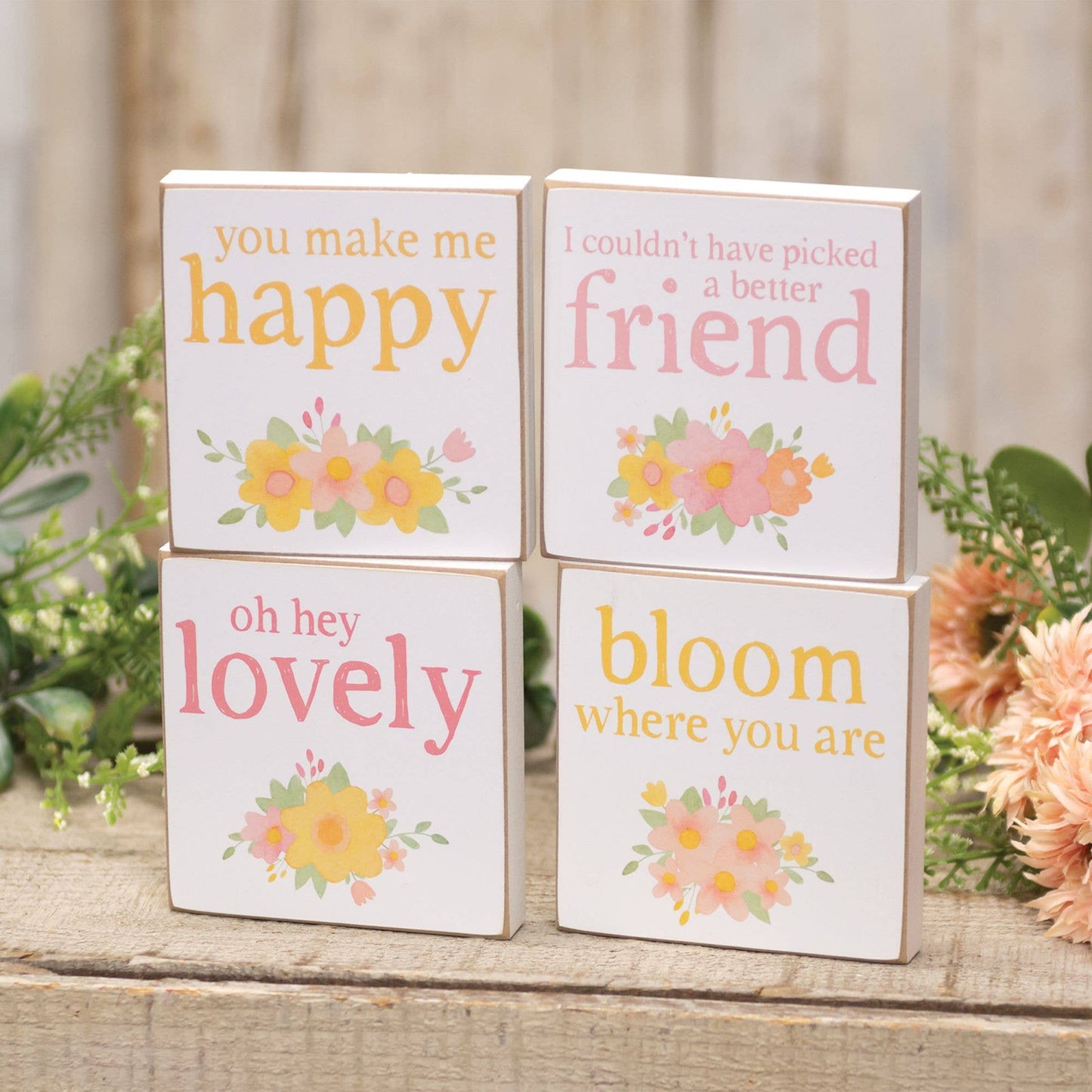 Oh Hey Lovely Floral Square Block, 4 Assorted