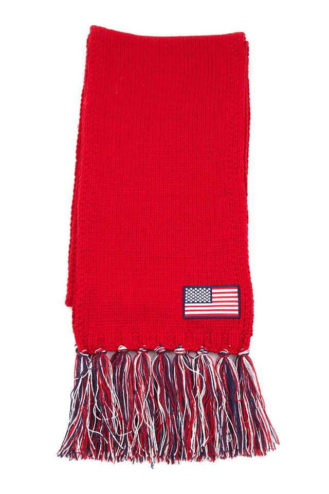 C.C American USA Flag Patch Knit Scarf with Tassels: USA