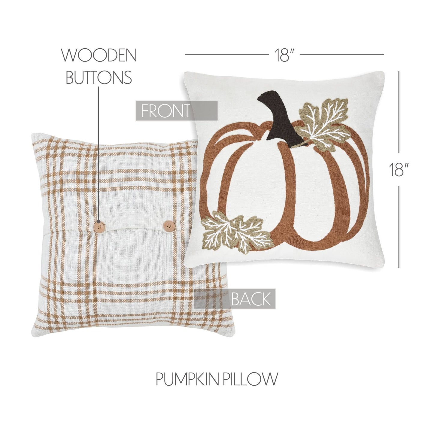 Fall Harvest Wheat Plaid Pumpkin Decorative Throw Pillow 18x18 Inch - Autumn Farmhouse Seasonal Accent Pillow for Home Decor