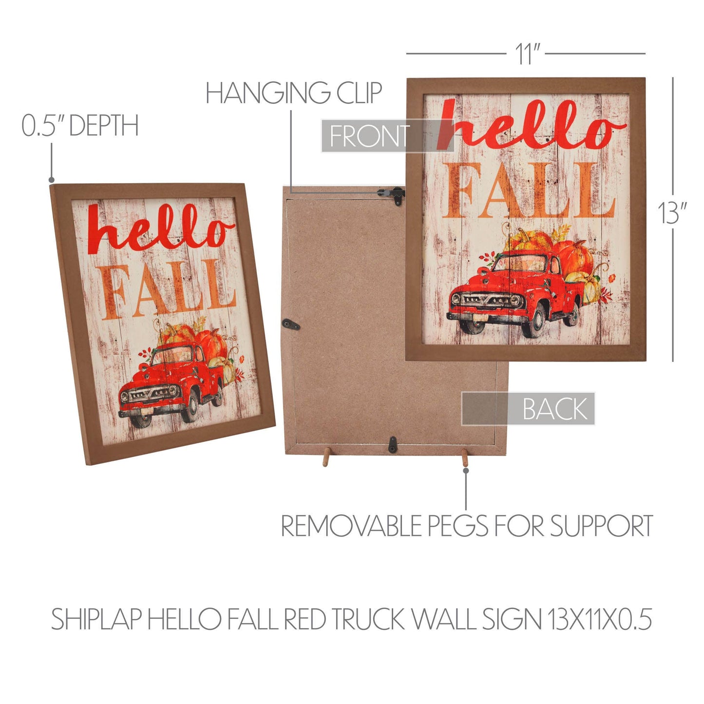 Farmhouse Shiplap Hello Fall Red Truck Wall Sign Autumn Harvest Rustic Home Decor 13x11