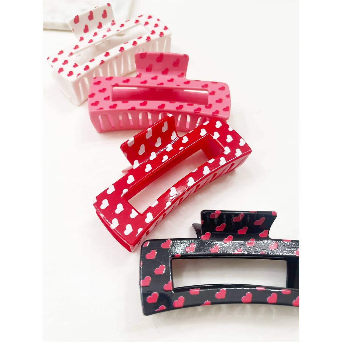 Heart Theme Printed Hair Claw: MIX COLOR / ONE(12)