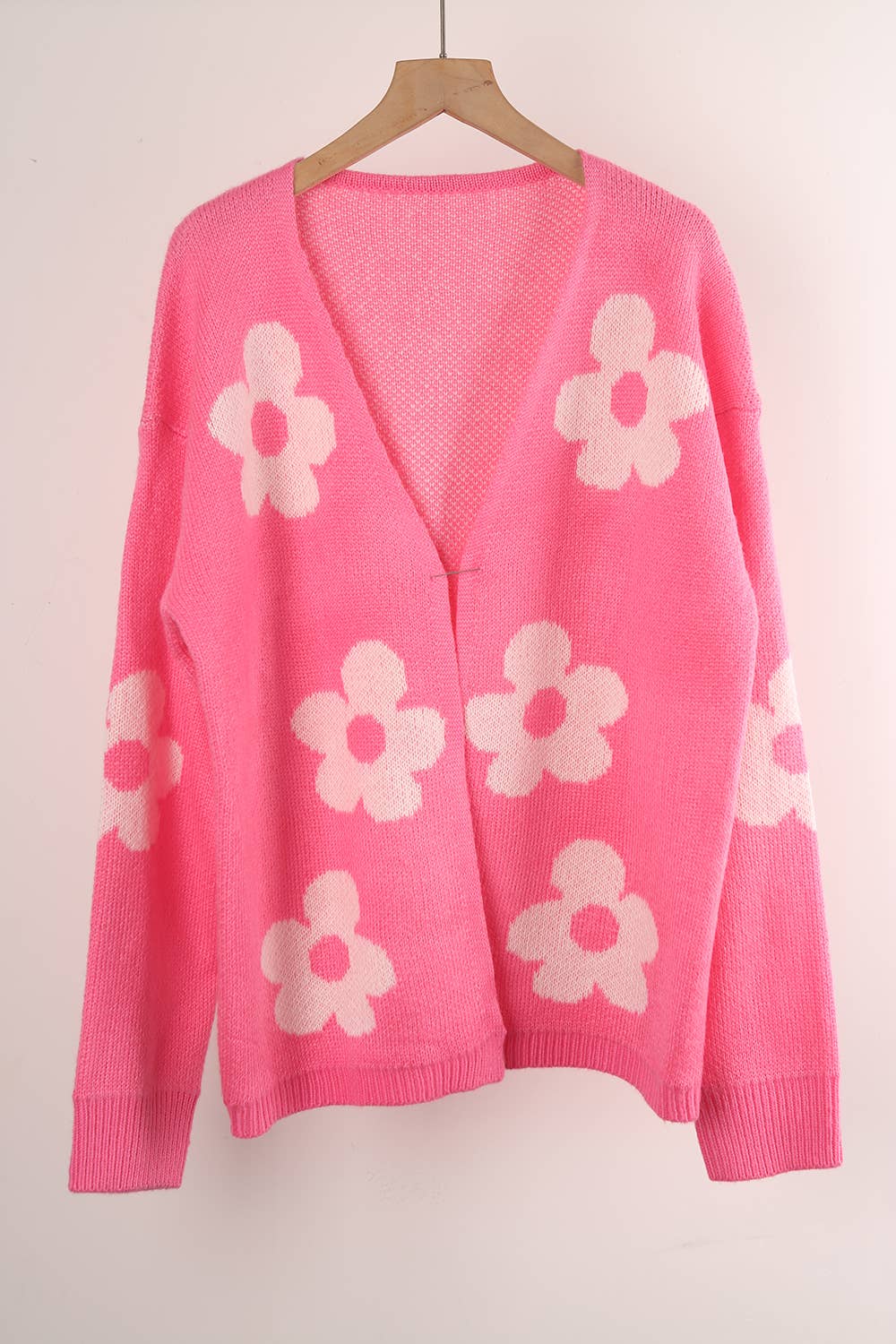 70s Flower Power V Neck Soft Knit Open Cardigan White /