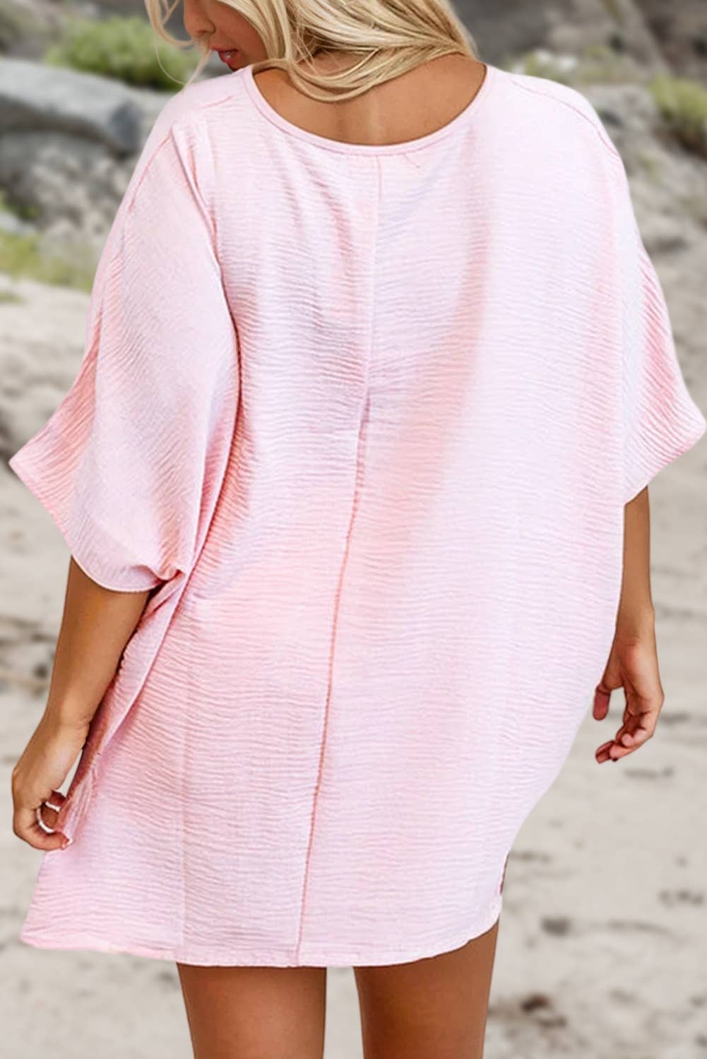 Textured T Shirt with Chest Pocket | Plus Size 1X-4X: Pink