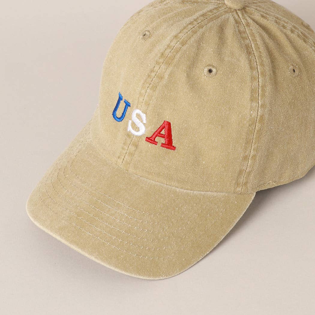 USA Embroidered Cotton Baseball Cap: ONE SIZE / BLACK