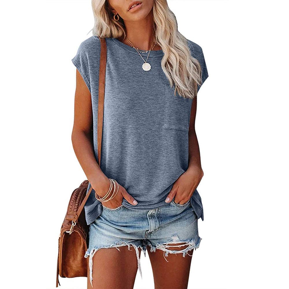 Short Cap Sleeve Shirts Solid Loose Fit Tops: Pink