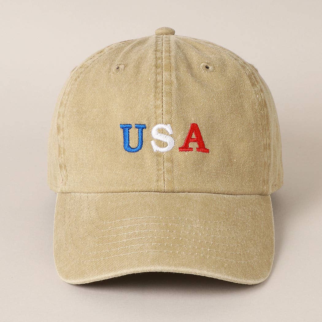 USA Embroidered Cotton Baseball Cap: ONE SIZE / BLACK