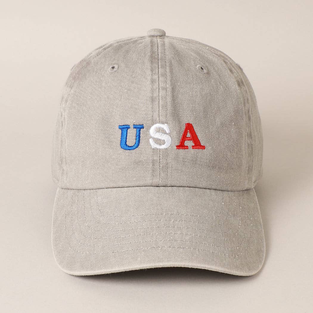 USA Embroidered Cotton Baseball Cap: ONE SIZE / BLACK
