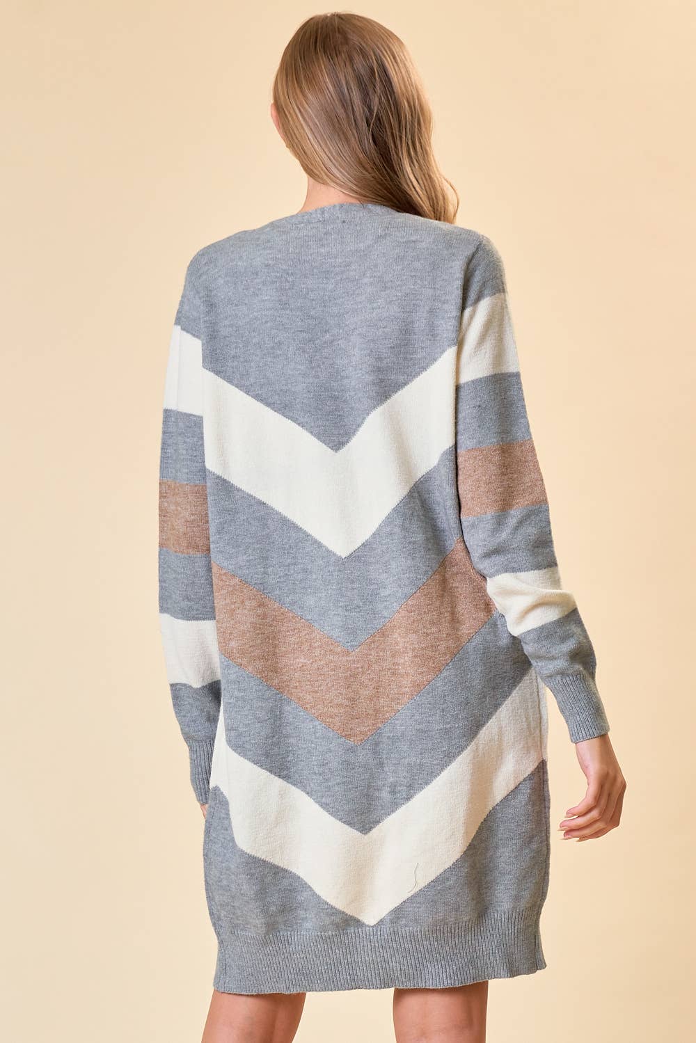 CHEVRON SWEATER CARDIGAN - 10492J: HEATHER GREY/CREAM /