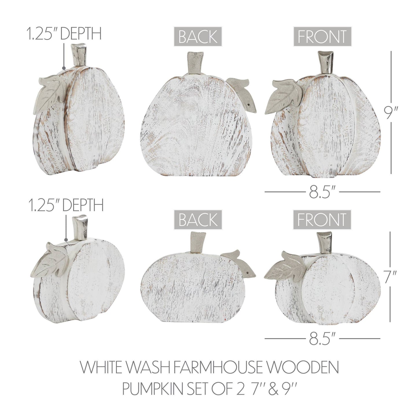 Farmhouse White Wash Wooden Pumpkin Set (2-Piece, 7 & 9 inches) - Rustic Autumn Fall Harvest Home Decor
