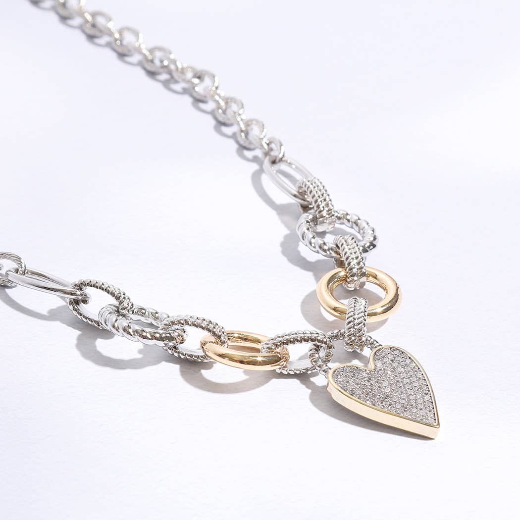 Pave Heart Charm Link Chain Necklace: K / ONE SIZE