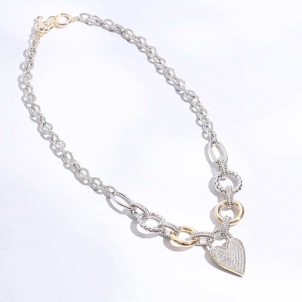 Pave Heart Charm Link Chain Necklace: K / ONE SIZE
