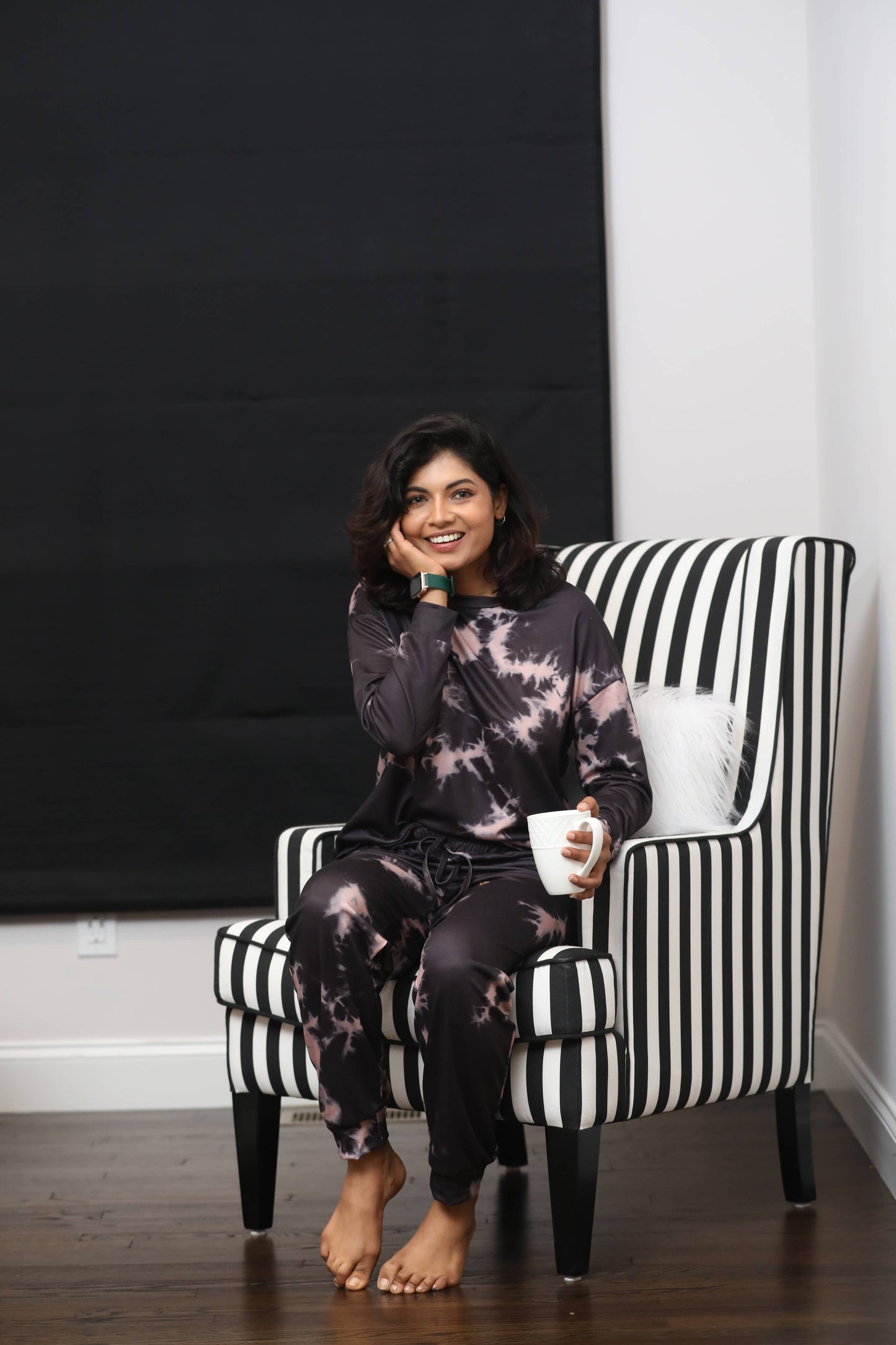 Black & Pink Tie-Dye Long-Sleeve Crewneck Top & Joggers