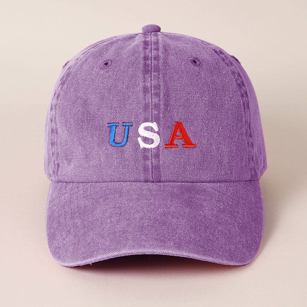 USA Embroidered Cotton Baseball Cap: ONE SIZE / BLACK