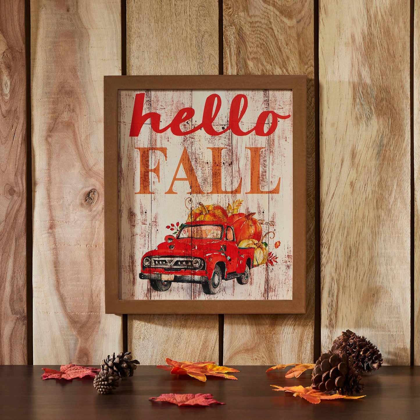 Farmhouse Shiplap Hello Fall Red Truck Wall Sign Autumn Harvest Rustic Home Decor 13x11