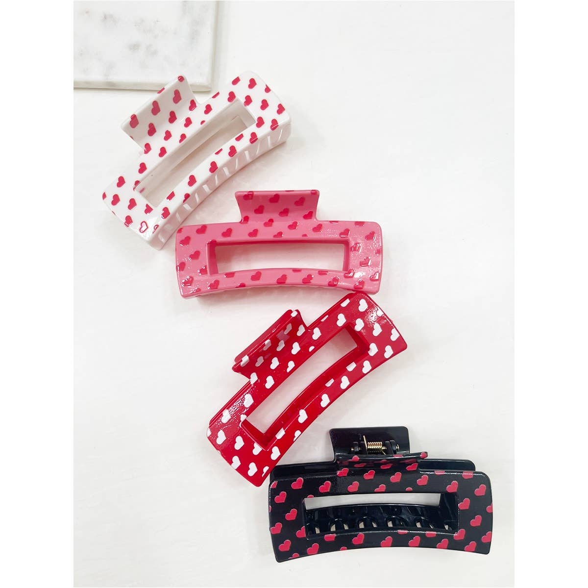 Heart Theme Printed Hair Claw: MIX COLOR / ONE(12)
