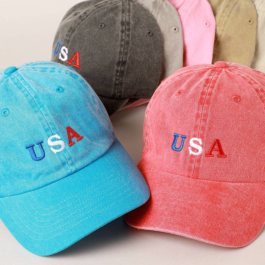 USA Embroidered Cotton Baseball Cap: ONE SIZE / BLACK