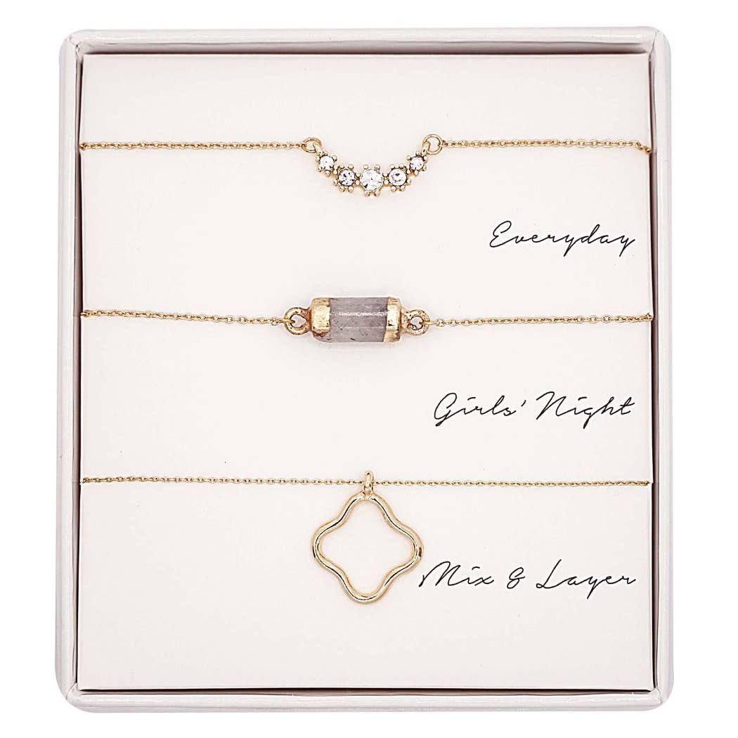 3PC Assorted Layering Pendant Necklace Gift Set : GRY / One Size