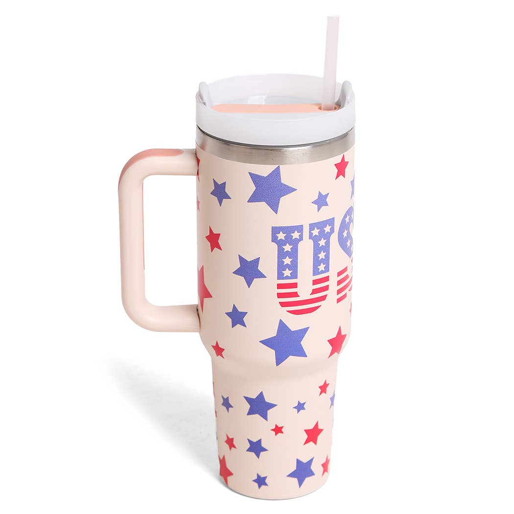 USA Flag Inspired Design 40oz Tumbler with Handle: ONE SIZE / USA