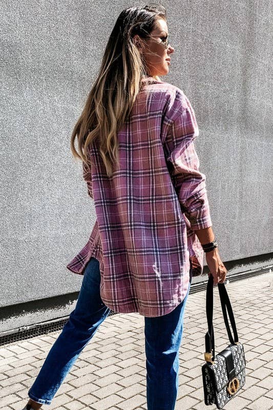 CWOJA0368_LOOSE FIT PLAID BIG BUTTONED SHIRTS JACKET: Pink