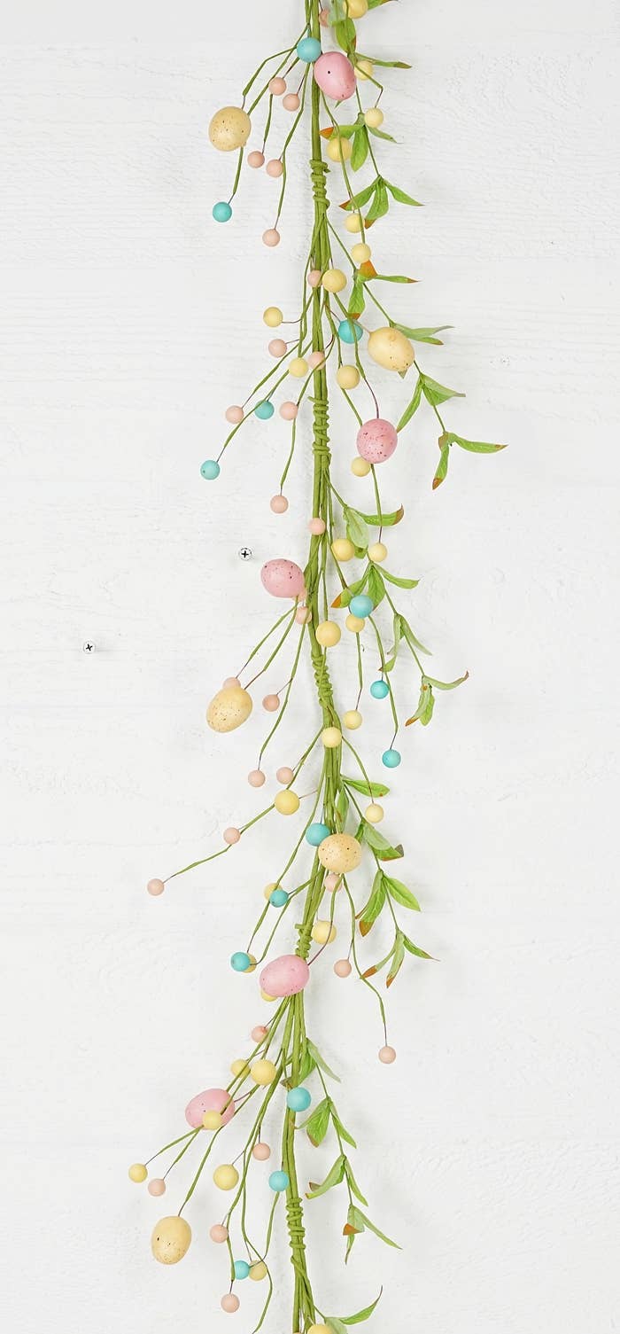 31171- 4ft Garland-Mix Pastel Eggs with Willow Leaves