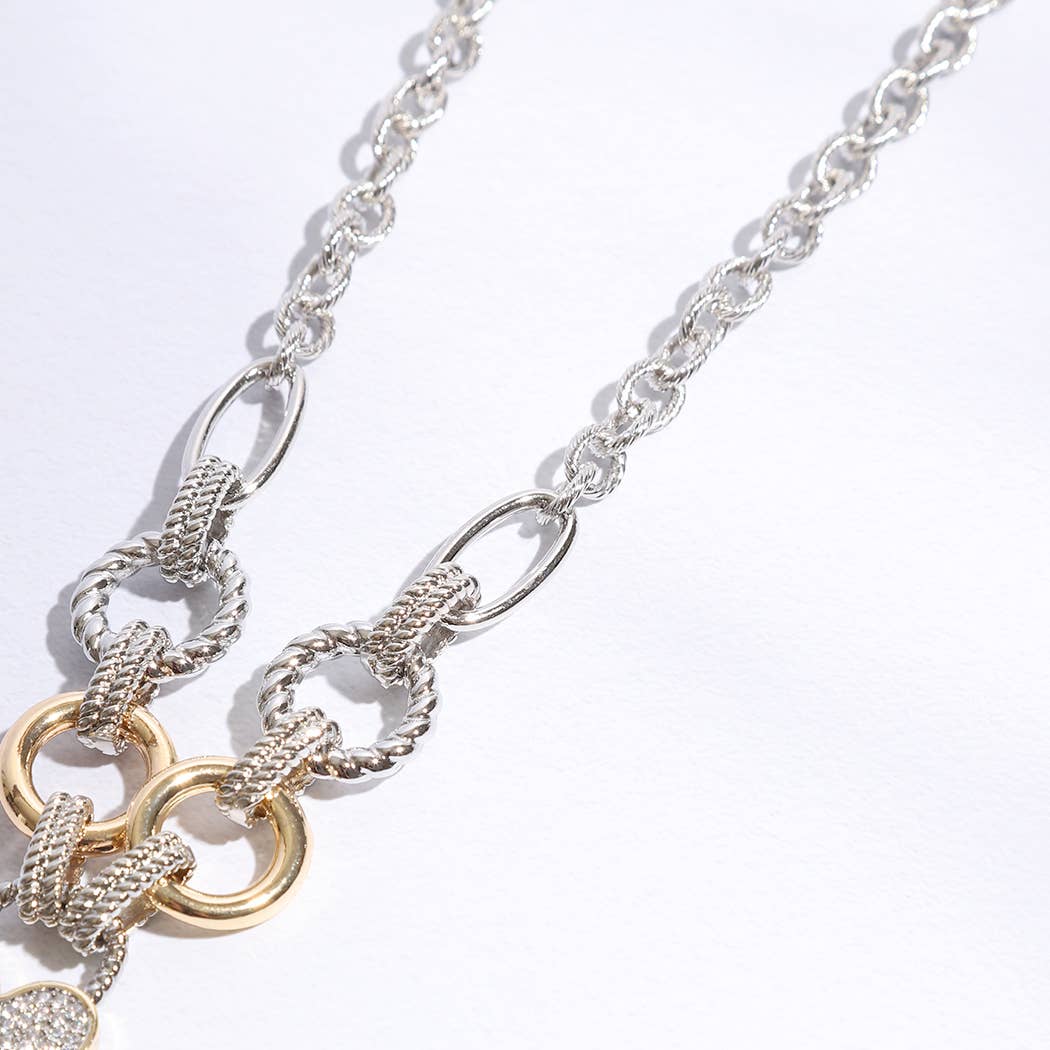 Pave Heart Charm Link Chain Necklace: K / ONE SIZE