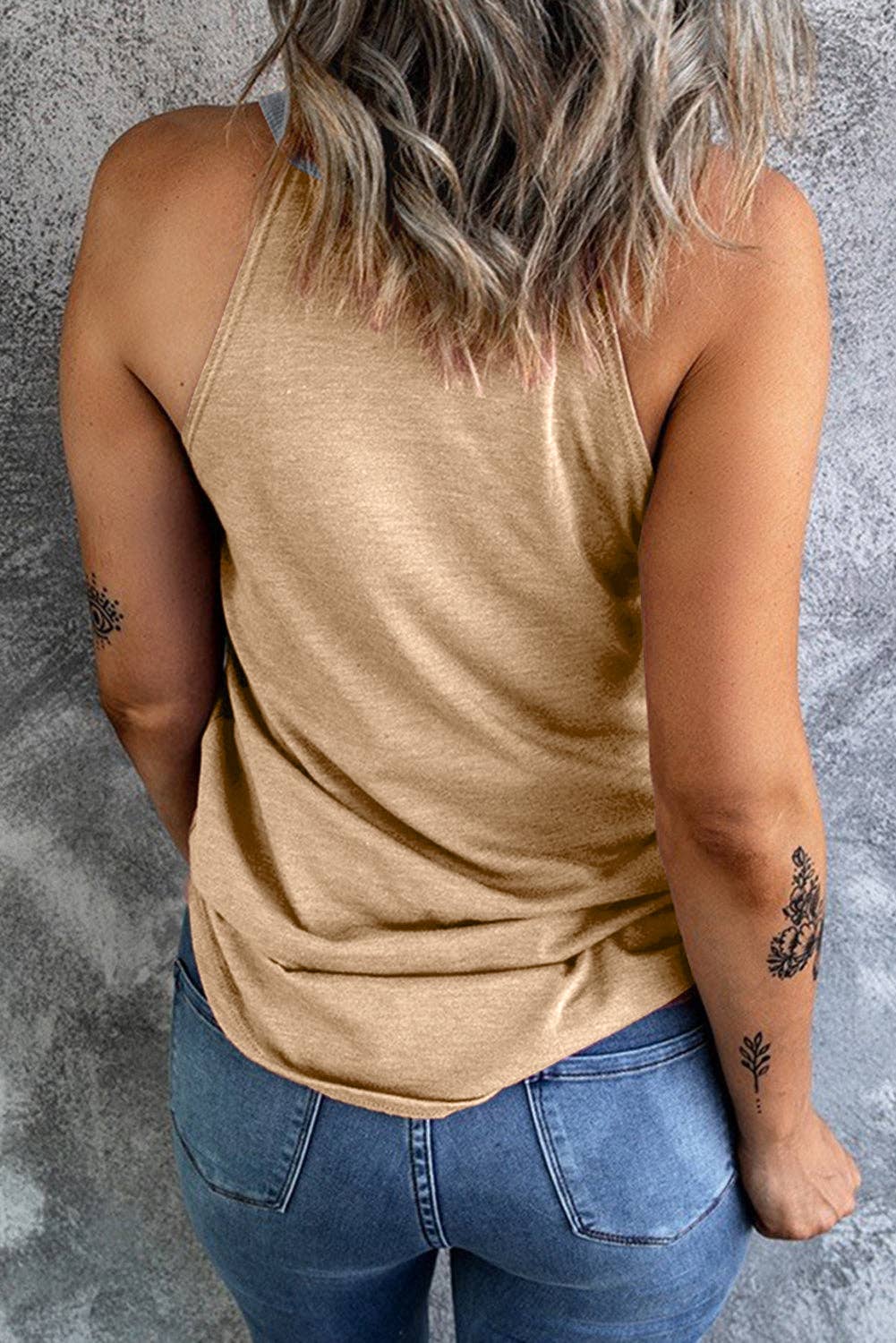 Geometric Colorblock Sleeveless Top: Light French Beige