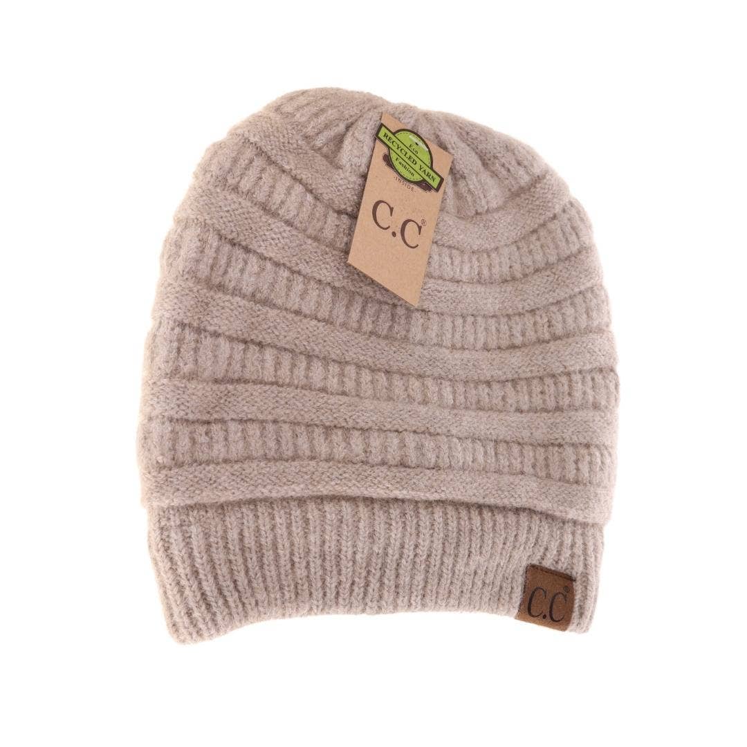 Fuzzy Lined Mixed Soft Yarn Beanie: Heather Beige