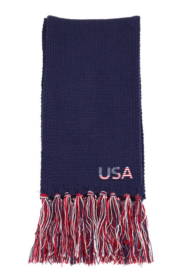 C.C American USA Flag Patch Knit Scarf with Tassels: USA