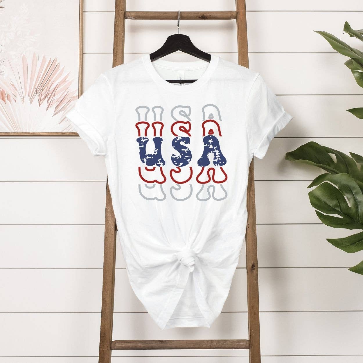 Stacked USA White Tee: Adult XS-2X