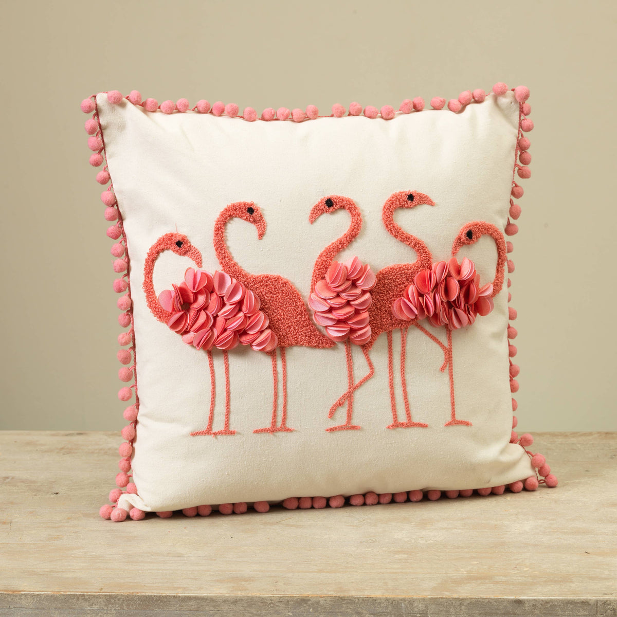 16"L Fabric Flamingo Design Pillow