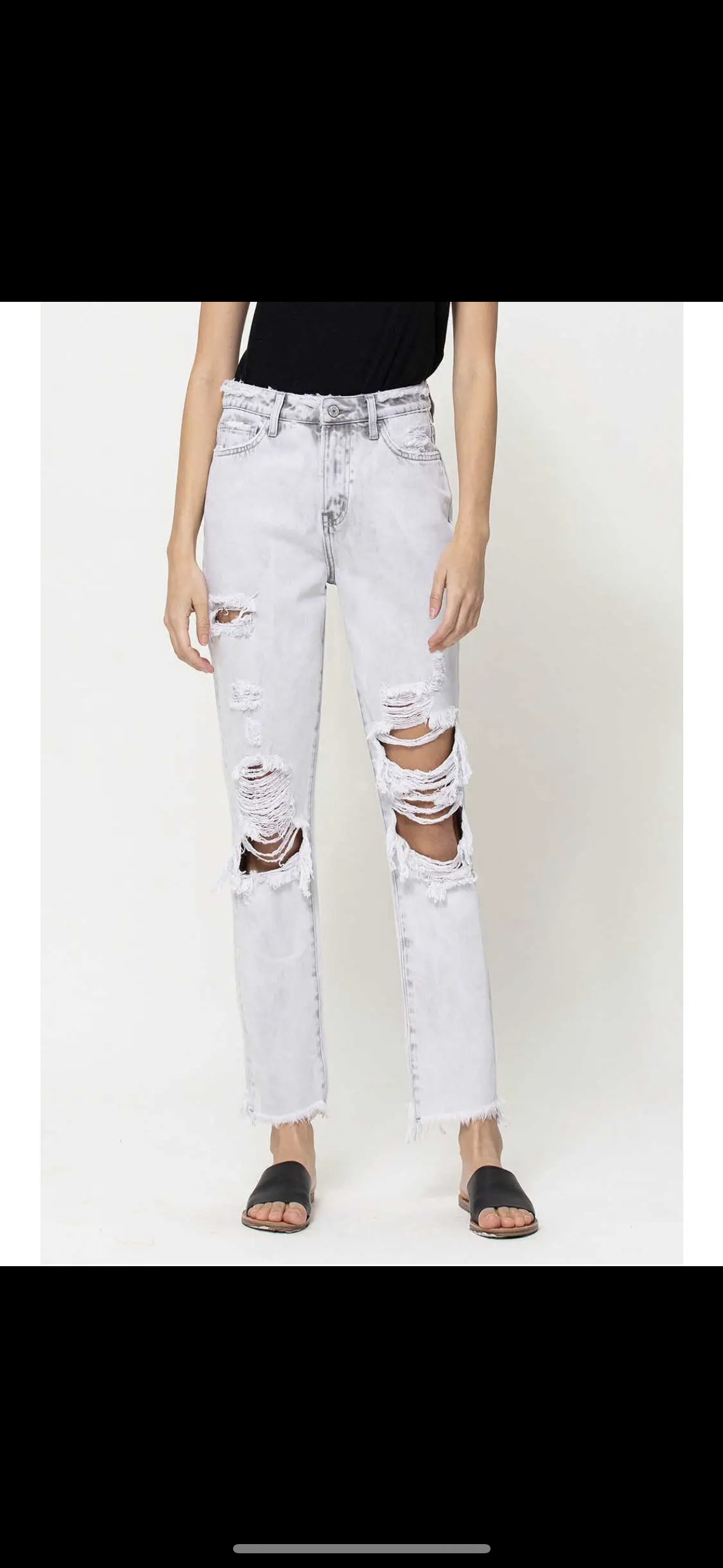 Super High Rise Distressed Frayed Hem Mom Jeans