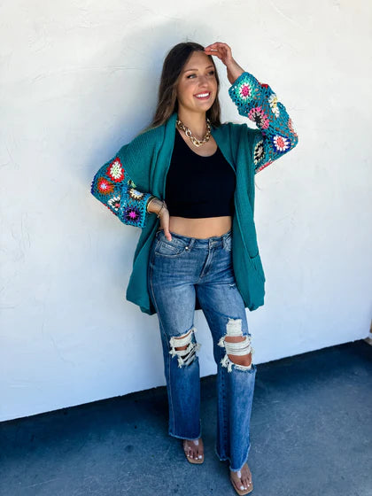 Crochet Cardigan-Teal