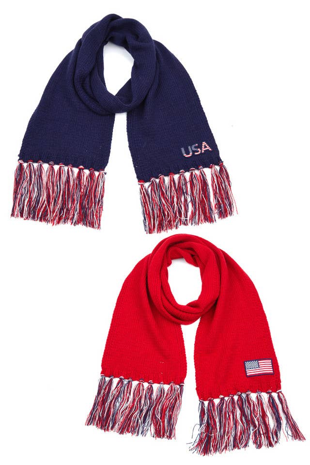C.C American USA Flag Patch Knit Scarf with Tassels: USA