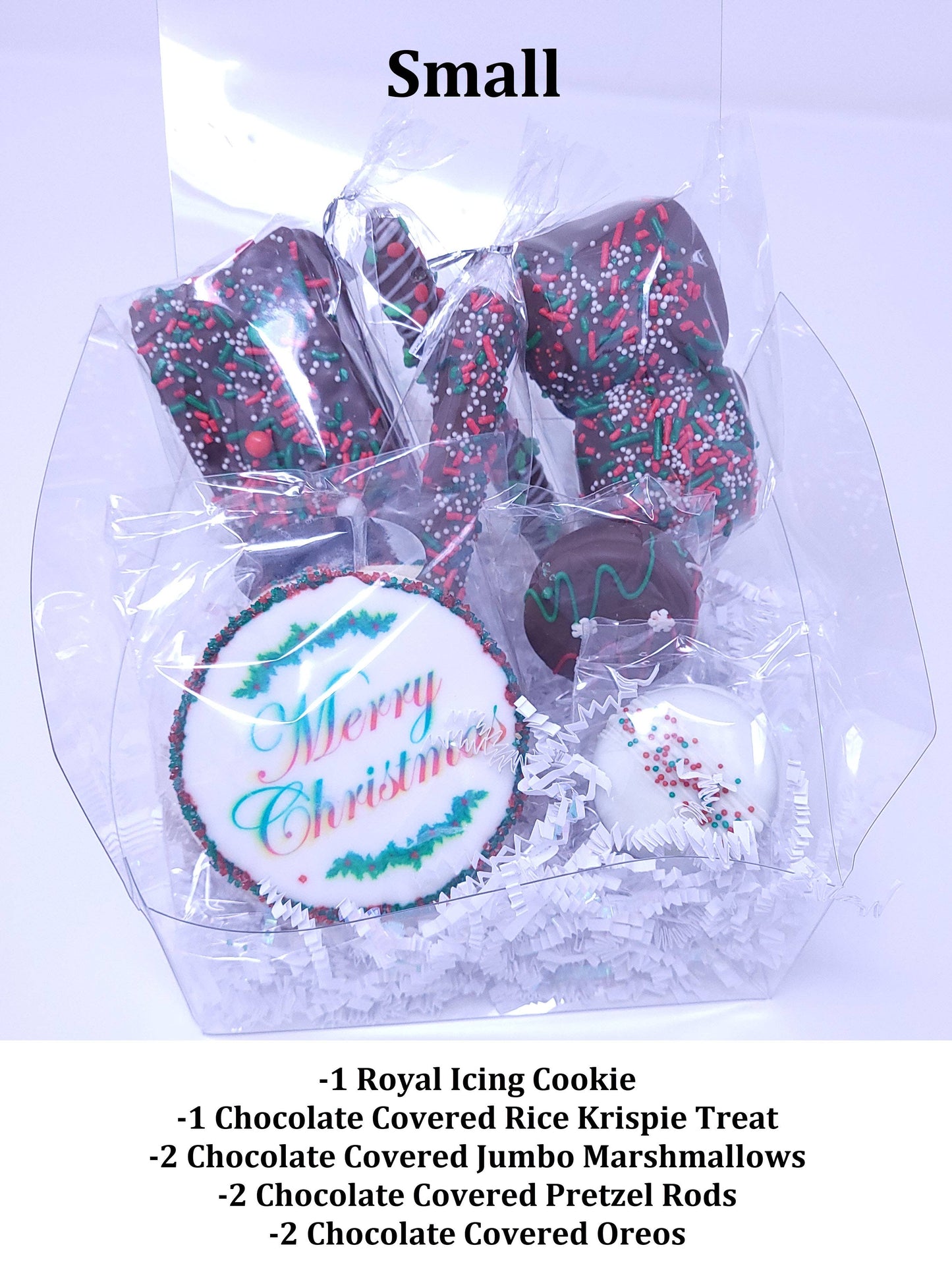 Christmas Cookies & Chocolate Covered Treats Gift Box: Milk / Merry Christmas / Small With Ribbon