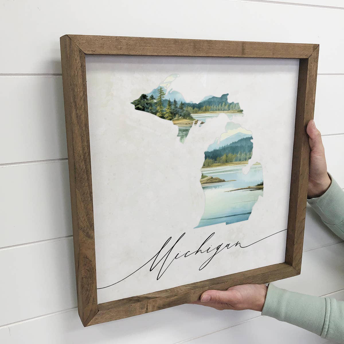 Michigan State Silhouette Painting - State Canvas Art : 11x11" Small Canvas Art with Wood Box Frame