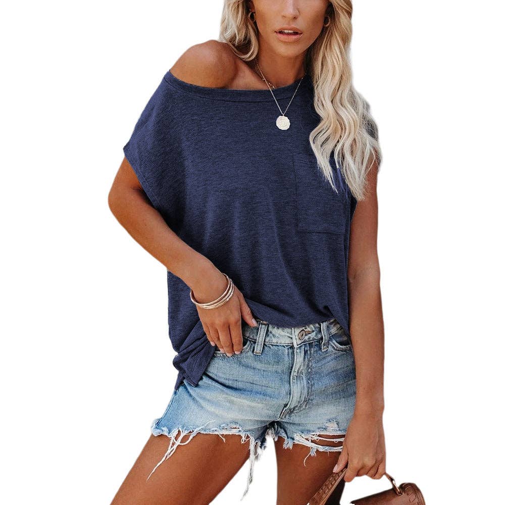Short Cap Sleeve Shirts Solid Loose Fit Tops: Pink