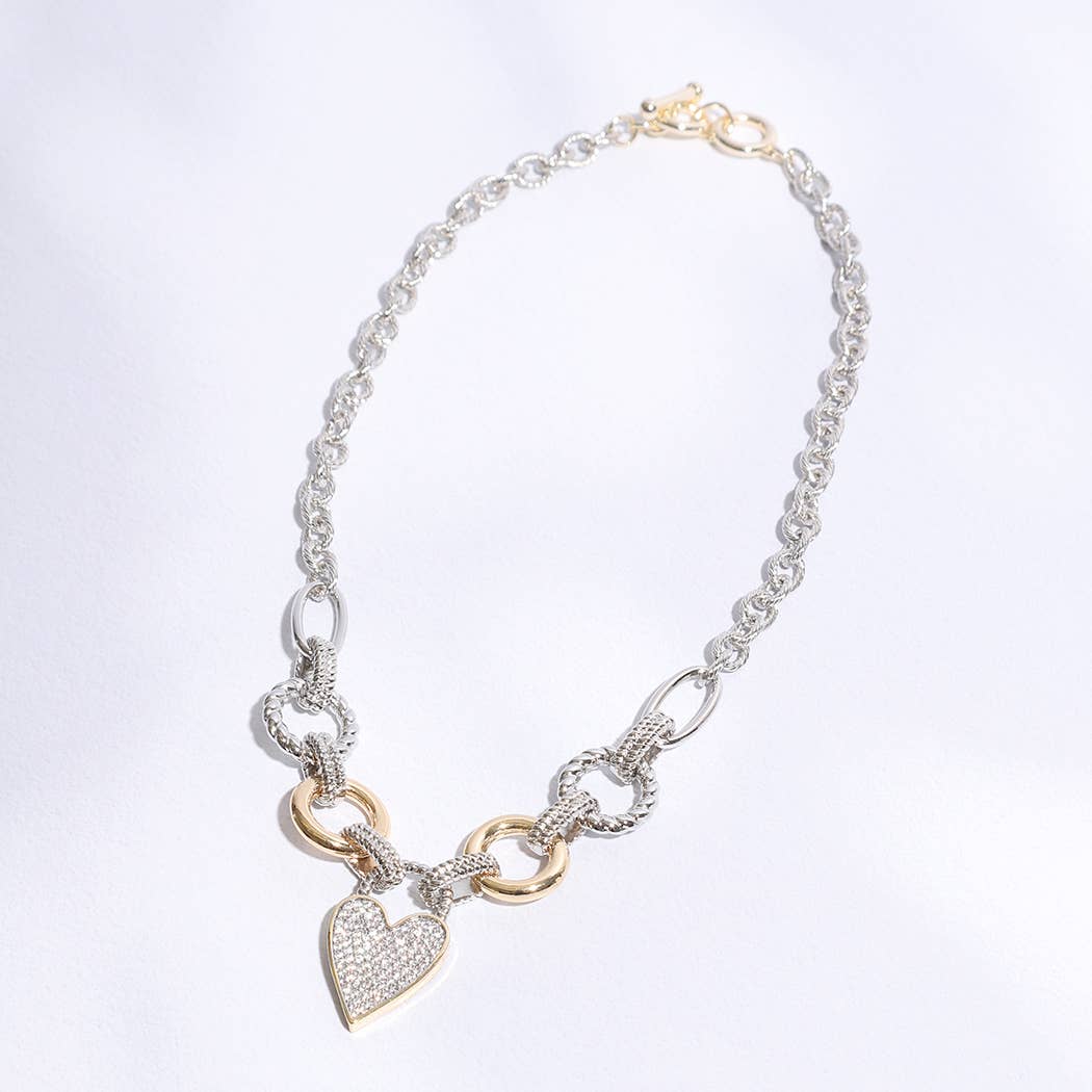 Pave Heart Charm Link Chain Necklace: K / ONE SIZE