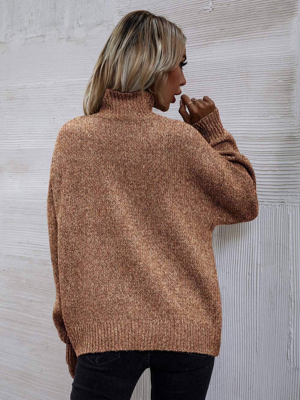 High neck drop shoulder sweater